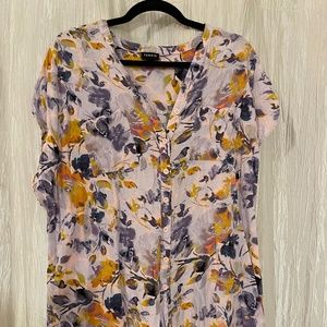 Torrid Purple & Gold Floral Rayon Button Down Top